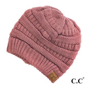 C.C Classic Cable Knit Beanie in Mauve - NWT